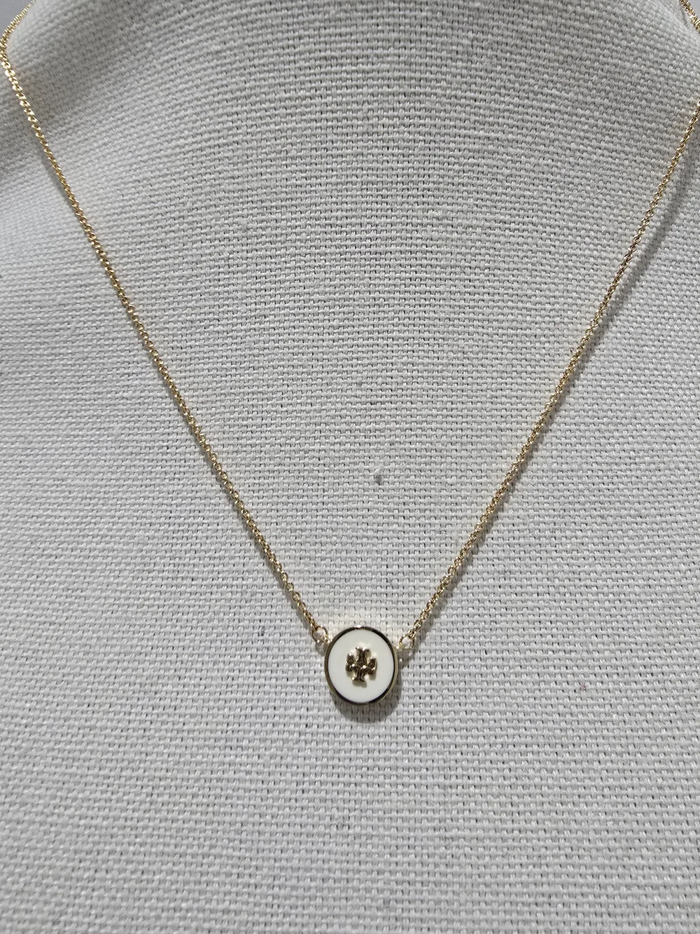 Tory Burch Logo Necklace Gold Cream